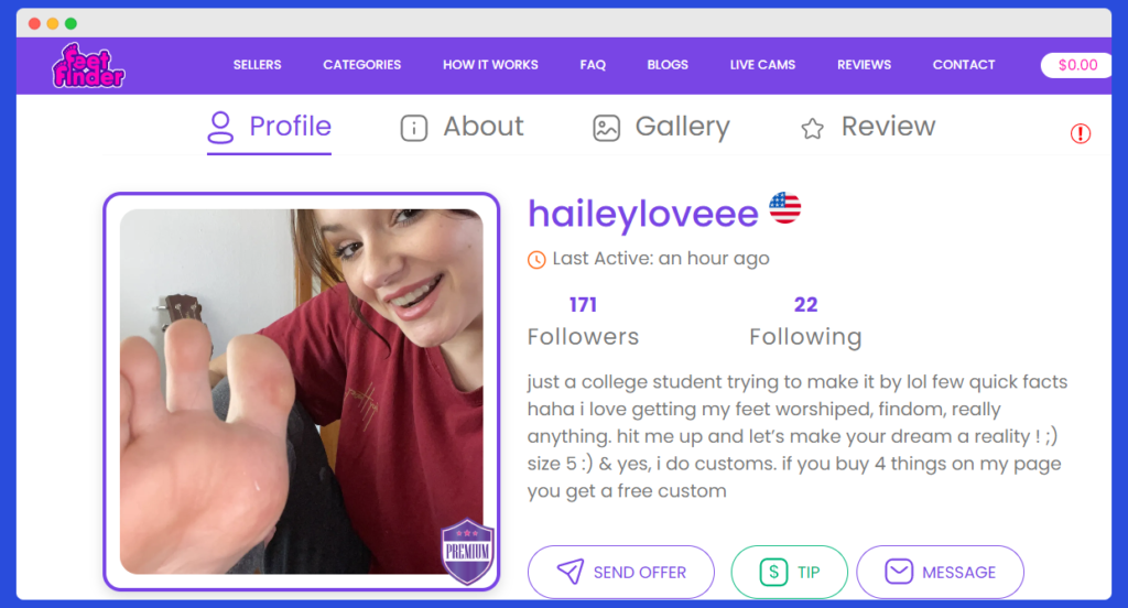HaileyLoveee FeetFinder Bio example